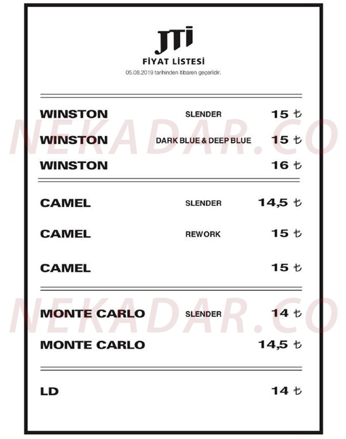 winston camel fiyat listesi 2019
